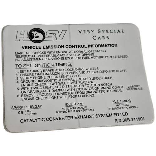 NOS HSV Senator GTS VR Engine Emission Decal Sticker 5.7L 06B-711901 Genuine