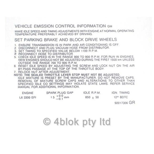 HDT VL Emission 6 Non Turbo Decal