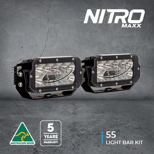 NITRO MAXX 7" LED LIGHT BAR PAIR - 5700K - BLACK RIM - INCLUDES WIRING HARNESS & ANTI-THEFT NUT KIT