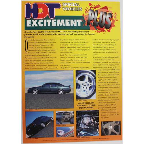 New Original HDT VS Aero Commodore A4 1996 Brochure Flyer